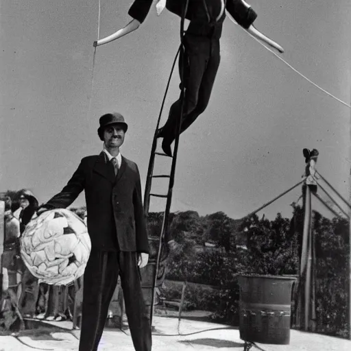 Image similar to old - time photograph of tom cruise as a circus attraction,