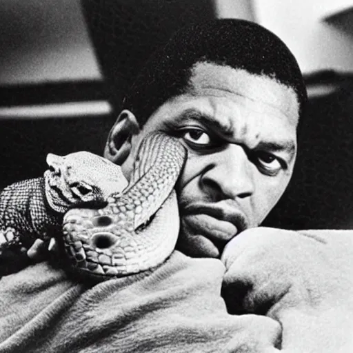 Image similar to john coltrane snuggling a rattlesnake