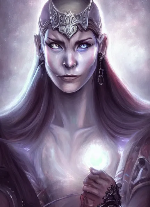 Image similar to a higly detailed airbrush fulll - size portrait painting of a fantasy character, fantasy portrait, pinterest, baldur's gate, dynamic lighting, ambient lighting, deviantart