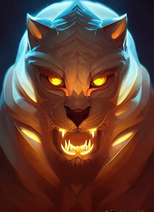 Image similar to symmetry!! portrait of rengar, league of legends, glowing lights!! intricate, elegant, highly detailed, digital painting, artstation, concept art, smooth, sharp focus, illustration, art by artgerm and greg rutkowski and alphonse mucha