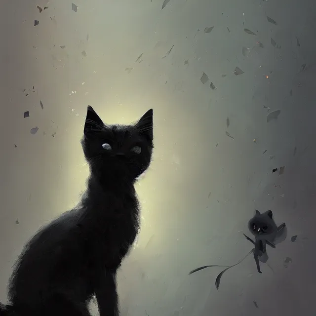 Image similar to a beautiful painting of a cute black kitten. character design by cory loftis, fenghua zhong, ryohei hase, ismail inceoglu and ruan jia. artstation, volumetric light, detailed, photorealistic, rendered in octane