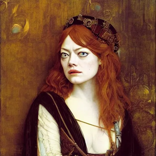 Prompt: emma stone as a bandit queen, goddes of the vampires by edgar maxence and caravaggio and michael whelan and delacroix