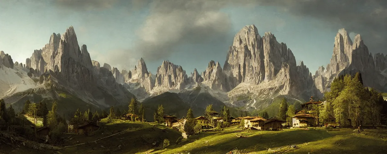 Image similar to dolomites mountain range national geographic photography Bernardo Bellotto digital painting concept art greg rutkowski