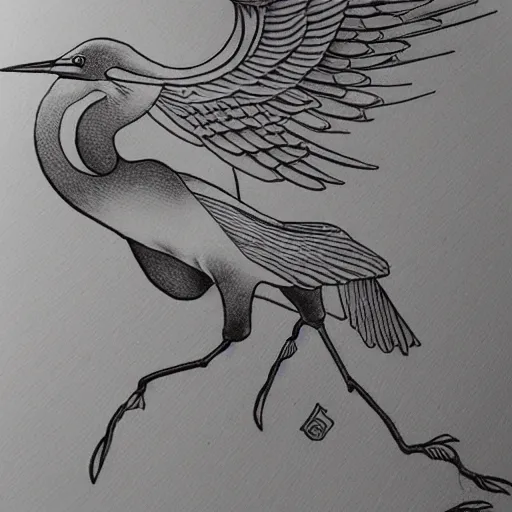 Prompt: a flying egret, traditional japanese tattoo illustration