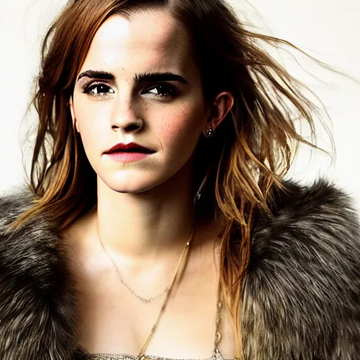 Image similar to portrait photograph of emma watson with tiger fur