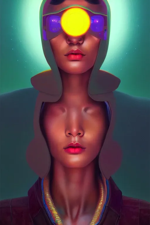 Image similar to patron saint of 🛸👩🏾, futuristic clothing, neon god of city character portrait, in the style of moebius, tom bagshaw, and waterhouse, cinematic lighting, beautiful, elegant, oil painting,