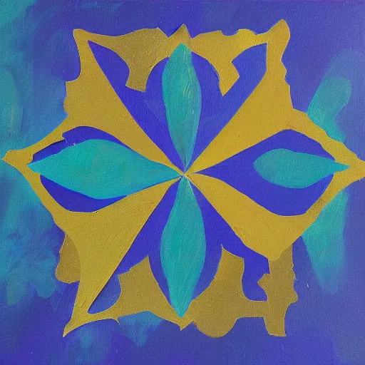 Prompt: an abstract painting of a lilies buke made out of geometric shapes and using partly gold paint - n 9