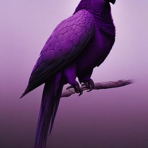 Image similar to dark purple parrot, ethereal, extremely high detail, photorealistic, cinematic lighting, artstation, octane render, art by Zdzisław Beksiński