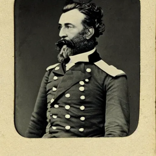 Image similar to A 1858 photo of General Pitzer - a union General known for his pipe that blew bubbles