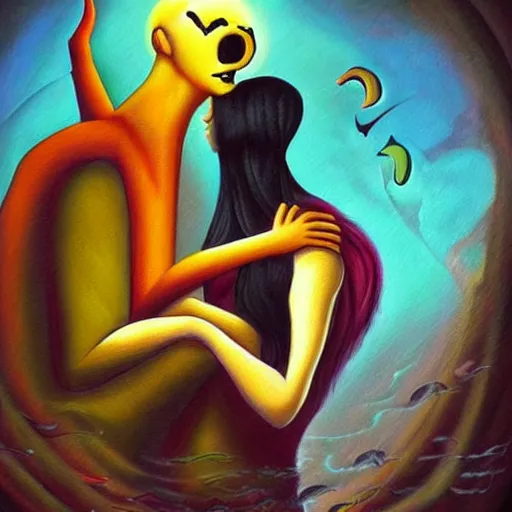 Prompt: surrealism painting of love by creepypasta