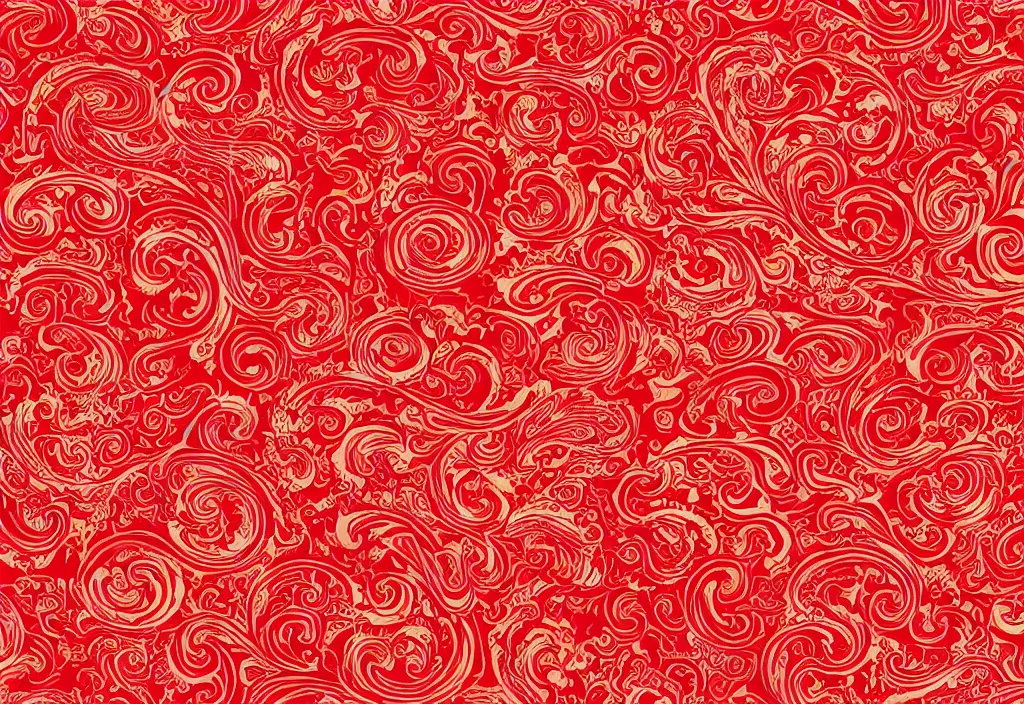 Image similar to a red background with swirls and waves royalty illustration, a silk screen by emperor huizong of song, shutterstock contest winner, sumatraism, repeating pattern, red background, matte background