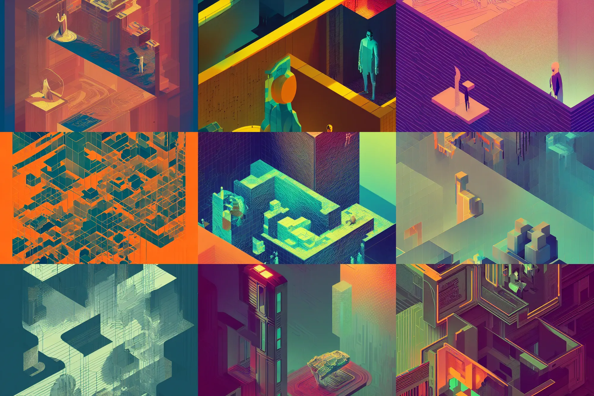 Prompt: ( ( dither ) ), editorial illustration multiple ct scan slices, isometric 3 d, modern art deco, ( ( mads berg ) ), christopher balaskas, victo ngai, rich grainy texture, detailed, dynamic composition, wide angle, matte print, art nouveau, unreal engine