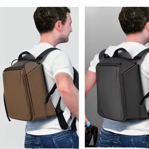 Image similar to man wearing a refridgerator back pack, product rendering, realistic,