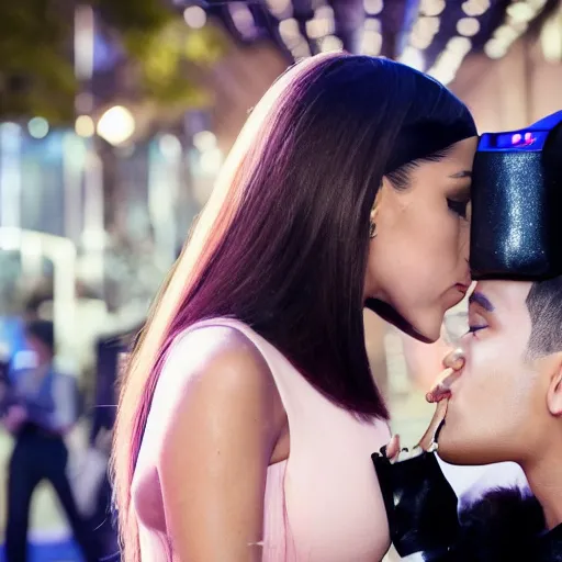Image similar to ariana grande kissing an android on public 4k photo