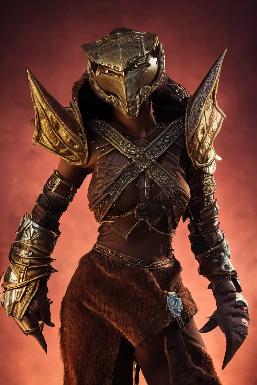 Image similar to a female DND Dragonborn, high resolution film still, 8k, HDR colors, cosplay, studio lighting