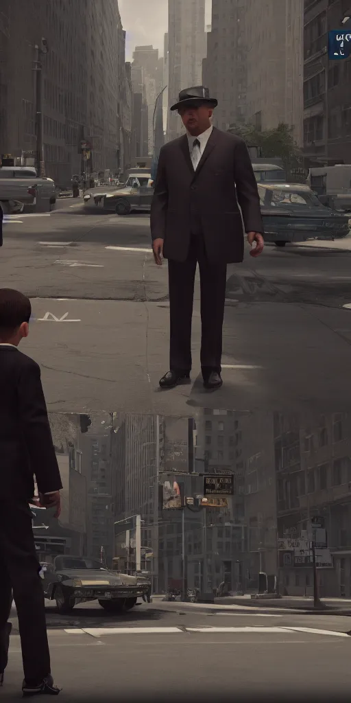 Image similar to the aging patriarch of an organized crime dynasty in postwar new york city transfers control of his clandestine empire to his reluctant youngest son. octane render, unreal engine render, 8 k post - processing highly detailed