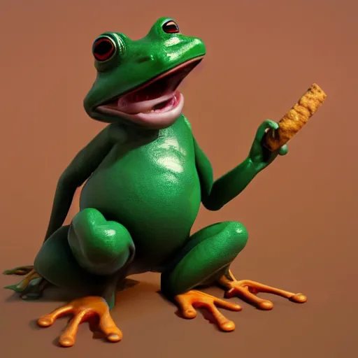 Image similar to a high quality photo of an antropomorphic frog wearing a suit smoking a cigar cigar cigar cigar, 3d scene, render, ultra realistic, artstation, cgsociety