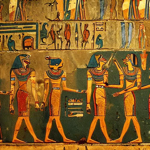 Prompt: d - day ancient egyptian wall painting