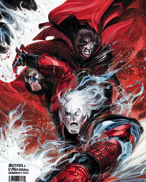 Prompt: hyper detailed comic book cover art of marvels knull, black and red color scheme, by inhyuck lee