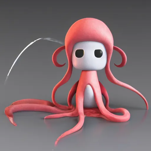 Image similar to cute fumo plush of a squid boy leaking dark droplets of ink from his eyes, caustics and reflections, fluid simulation, vray