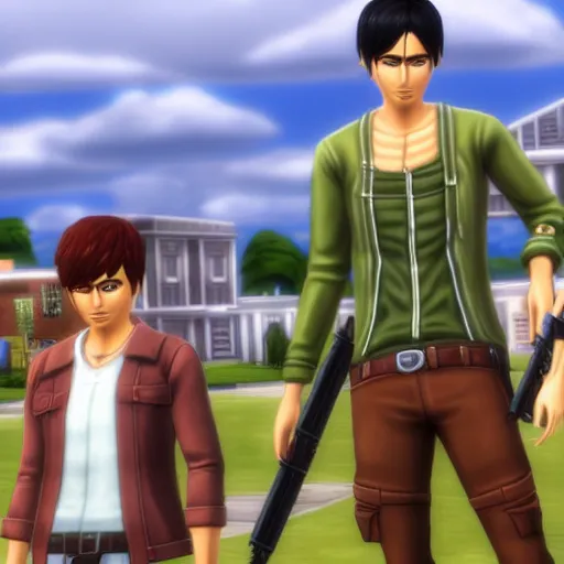 Prompt: Attack on Titan in the style of The Sims 4