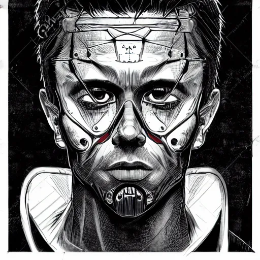 Image similar to portrait of tyler durden, biomechanical cyborg, cyberpunk, futuristic, elegant, artistic, jamie hewlett style