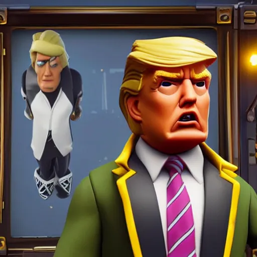 Prompt: A still of donald trump from fortnite