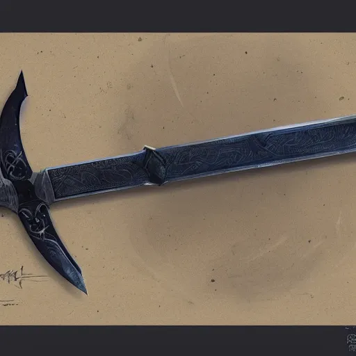 Prompt: fantasy sword designed by Greg rutkowski, concept art, fantasy, 4k