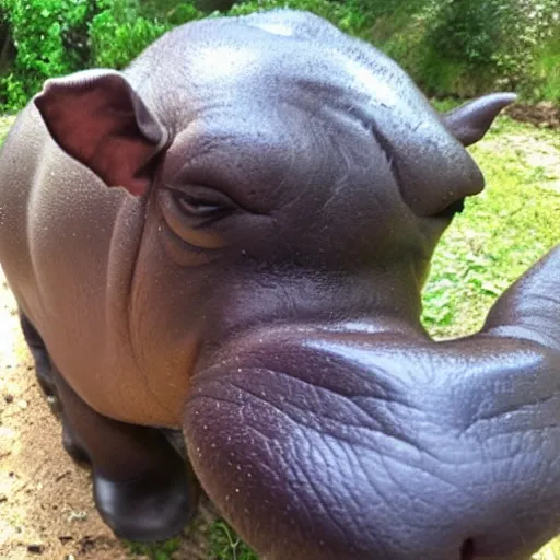 Image similar to A happy pygmy hippo taking a selfie