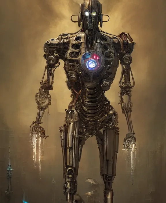 Image similar to steampunk ultron, by hr giger and beksinski and stephan martiniere, 4 k resolution, detailed, 3 d render, unreal engine, octane render, trending on artstation