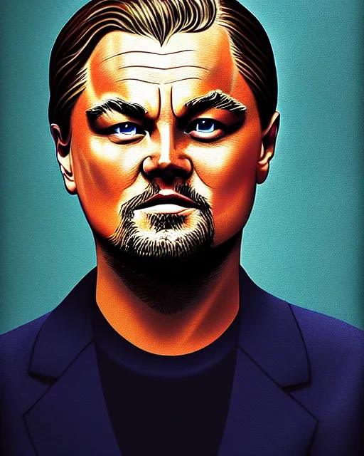 Image similar to painting portrait of leonardo dicaprio as a carp fish, cartoon, warm lighting, leonardo dicaprio has an carp fish body, movie poster, illustration by bartek fedyczak, erak note, tooth wu, neil richards, kan liu, siwoo kim, jisu choe, trending on art station