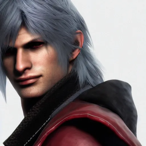 Prompt: portrait of dante from devil may cry 4, medium length hair, realistic, high quality, unreal engine, highly detailed face, sharp focus, depth of field, ambient lighting, ray tracing, 8k, hdr, artstation trending,