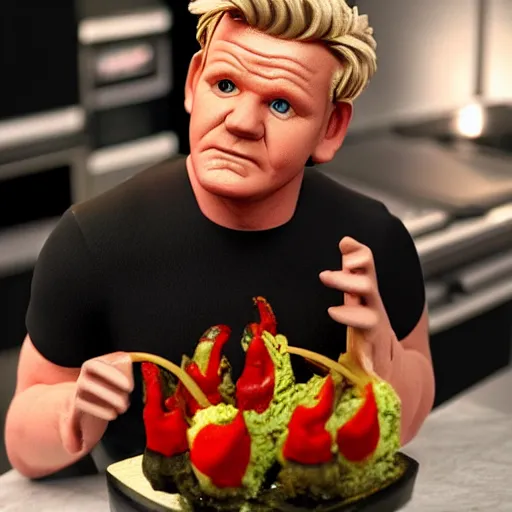 Prompt: plastic miniature figuring of gordon ramsay, blender, 8 k, trending on artstation, highly detailed