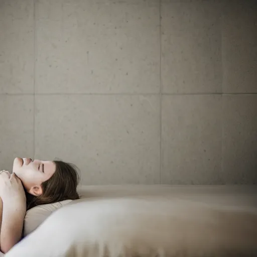 Prompt: a lady made out of stone and metal sits on a bed, full body, 5 0 mm lens, f 1. 4, sharp focus, ethereal, emotionally evoking, head in focus, volumetric lighting, 8 k