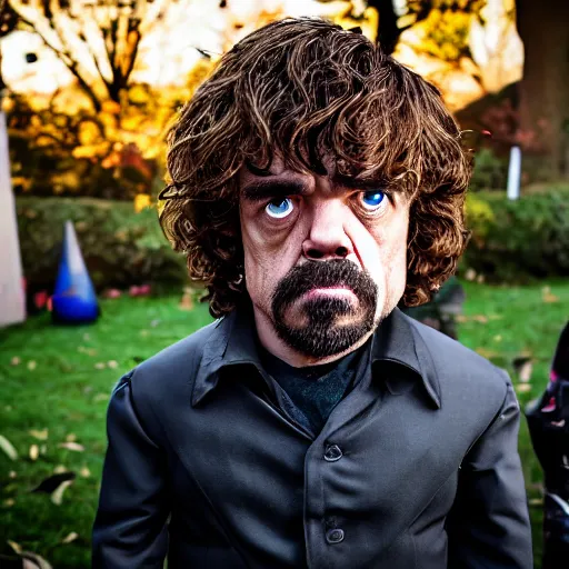 Image similar to peter dinklage trick or treating on halloween, ( sony a 7 r iv, symmetric balance, polarizing filter, photolab, lightroom, 4 k, dolby vision, photography awardm, voque, perfect face )