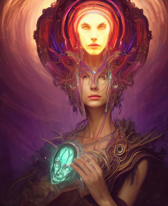 Image similar to whirlwind souls inside metaverse, half body, glowin eyes, tiara, pharaoh, forest, mushrooms, antiques, cyberpunk face, by loish, d & d, fantasy, intricate, elegant, highly detailed, colorful, vivid color, digital painting, artstation, concept art, art by artgerm and greg rutkowski and alphonse mucha and ruan jia