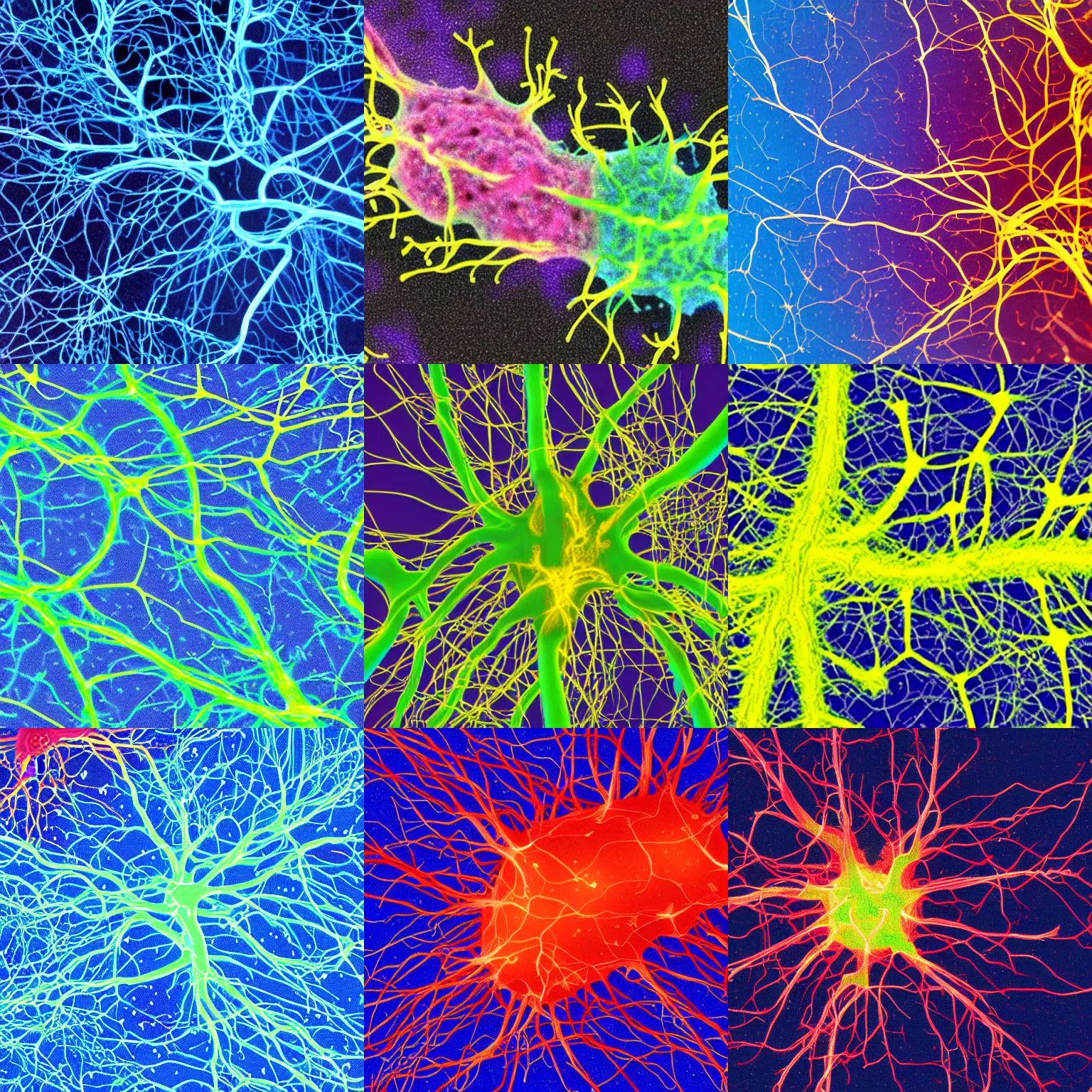 Prompt: neuron microscopy image synapse glutamate fluorescent microscopy high detail super resolution