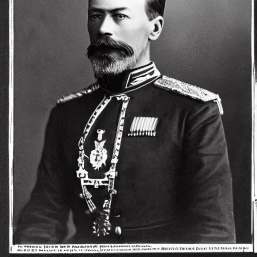 Image similar to a photograph of tsar nicholas ii as iron man