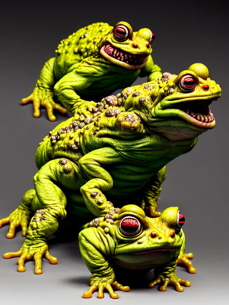 Image similar to hyperrealistic rendering, fat smooth cronenberg flesh monster toad kaiju by by art of skinner and richard corben, eyeballs, product photography, action figure, sofubi, studio lighting, colored gels, colored background