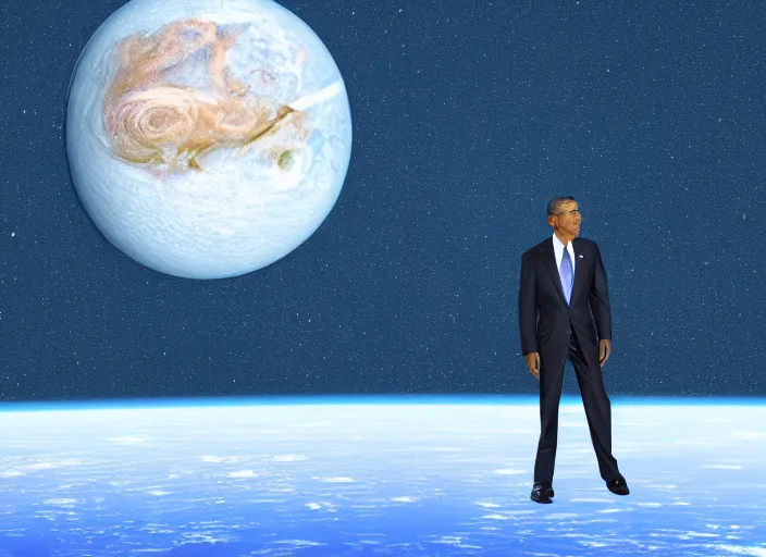 Prompt: barack obama on neptune admiring the vastness of space, digital art