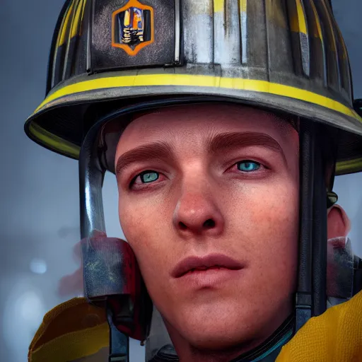 Prompt: portrait of firefighter, 8 k uhd, unreal engine, octane render in the artstyle of finnian macmanus, john park and greg rutkowski