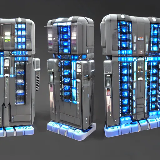 Image similar to detailed futuristic robot fixed scifi server rack. high detailed render by hajime sorayama and eddie mendoza