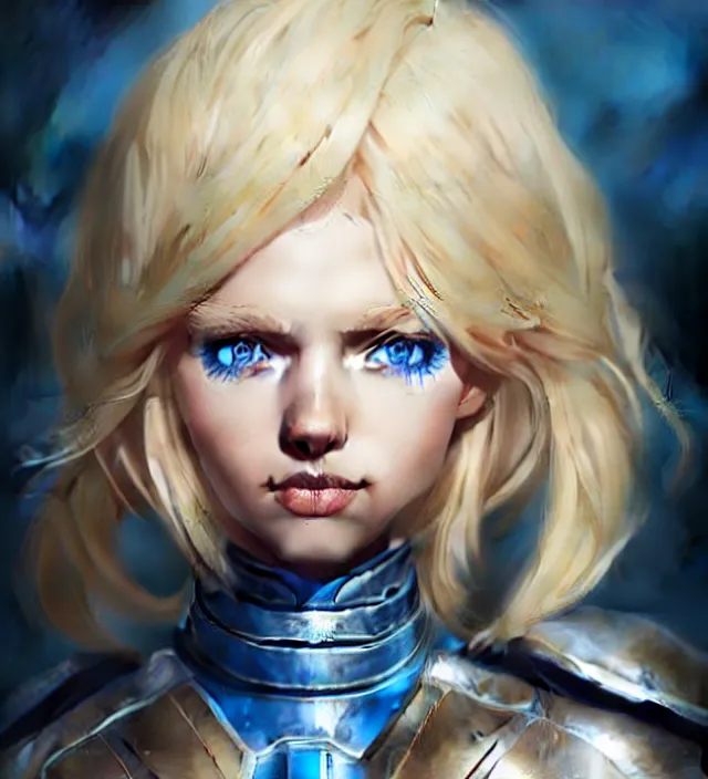 Prompt: character concept art of a cute german woman with blond hair and blue eyes, wearing plastic armor. lovely - fine - face, pretty face, key visual, realistic shaded perfect face, fine details by wlop, james jean, andrei riabovitchev, marc simonetti, sakimichan, trending on artstation