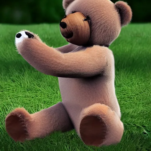 Image similar to teddy bear throwing up, photorealistic