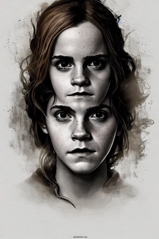 Image similar to Poster artwork, Emma Watson as Hermione Granger, wearing hogwarts!!! robes!!!, young!!!, prisoner of Azkaban, magnificent, close up, details, sharp focus, elegant, highly detailed, illustration, by Jordan Grimmer and greg rutkowski and PiNe(パイネ) and 薯子Imoko and 香川悠作 and wlop!!!! and maya takamura, intricate, beautiful, sunset!!!, Trending artstation, pixiv, digital Art