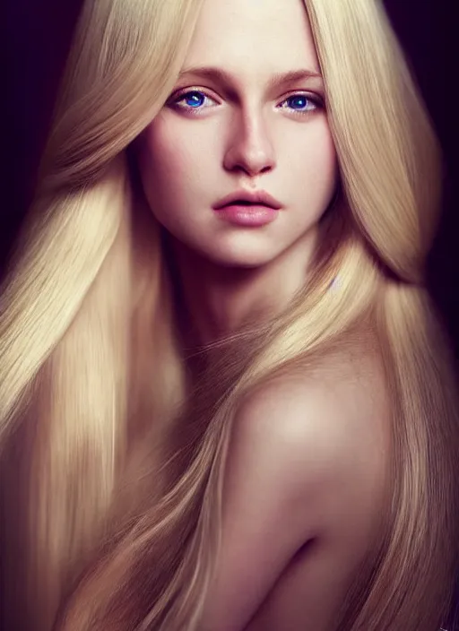 Image similar to a gorgeous girl with long blonde hair, photo by annie leibovitz, realistic, full body shot, wide angle, sharp focus, 8 k high definition, insanely detailed, intricate, elegant, art by stanley lau and artgerm, floating embers