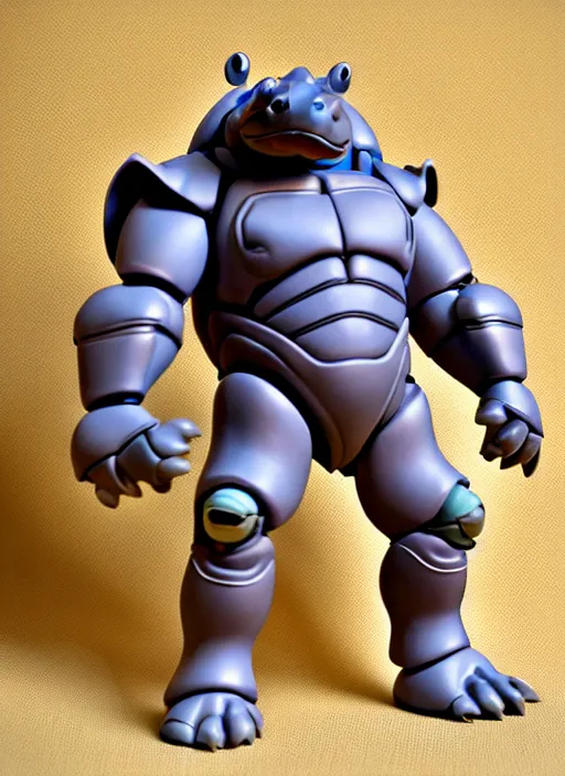 Prompt: Anthropmorphic hippo knight action figure from Transformers: Kingdom, TMNT, symmetrical details, by Hasbro, Playmates Toys, Don Bluth, tfwiki.net photography, product photography, official media