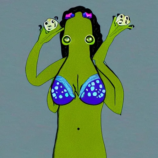 Image similar to Snoop Dogg. FROG. Curvy Female body.