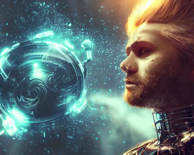 Image similar to realistic textured magnetosphere, beautiful hairy humanoids, love, joy, complex cybernetic beings, glowing hair, vortexes, large array, ornate hair, cinematic light shadows, wet hdr refractions, insanely detailed rendering, cybernetic civilizations, 8 k, * * * * *