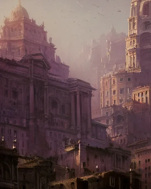 Image similar to the eternal city, city of secrets, purple alien buildings, environment art, fantasy art, landscape art, in the style of greg rutkowski, illustration, epic, fantasy, intricate, hyper detailed, artstation, concept art, smooth, sharp focus, ray tracing